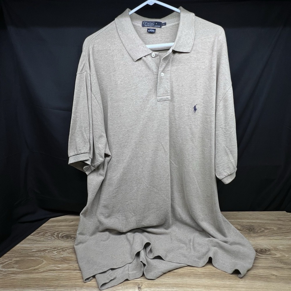 Polo Ralph Lauren Mens 2XL Classic Fit Polo Shirt Tan Beige Cotton Pique Logo